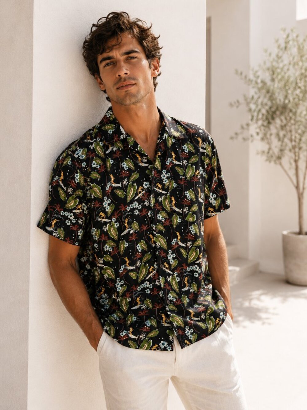 A.P.C. Paris Men's Lloyd Hawaiian Print Luxury Camp Shirt NWT